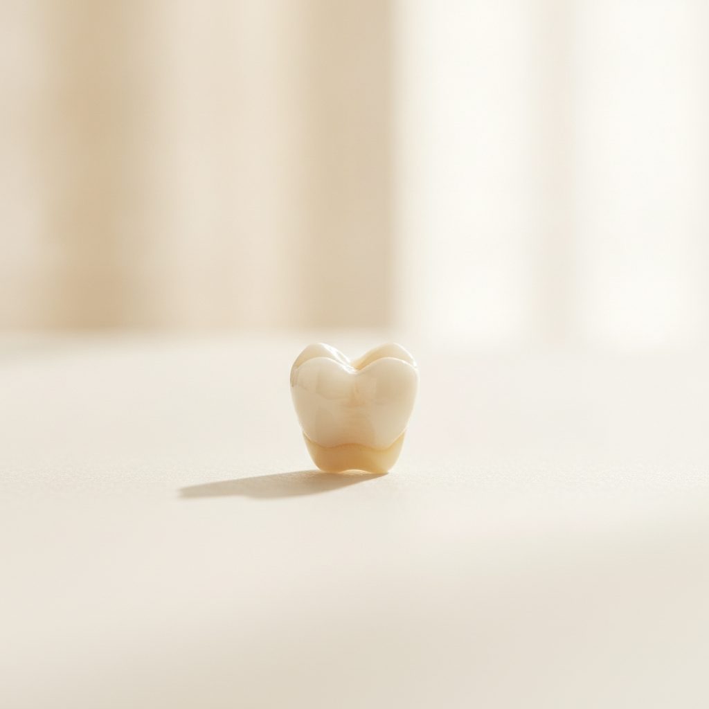 Single ceramic dental crown model on a clean light surface